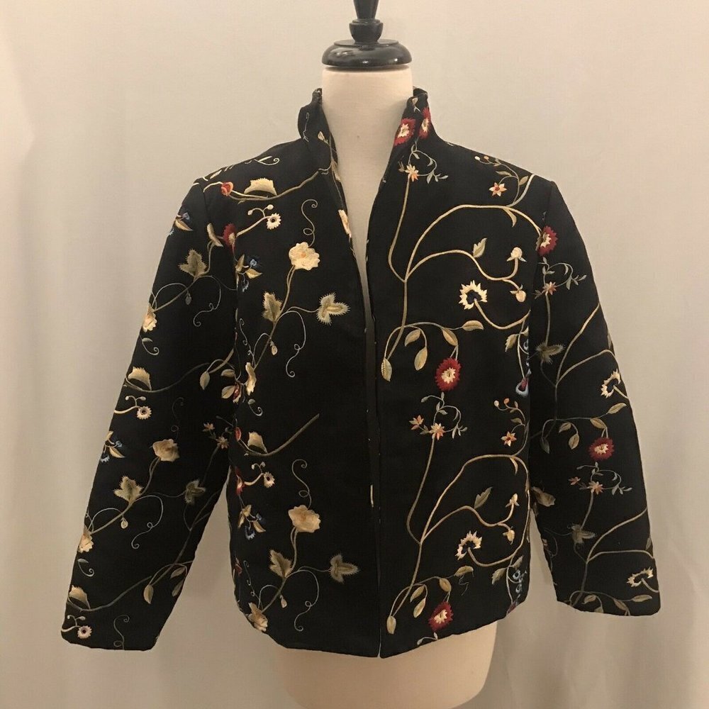 PAINTED PONY. Black. 1X?  Embroidered Suede Cloth. Lined. Jacket Bust 45". D